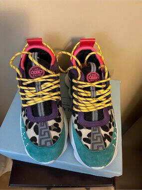 Versace Chain Reaction Sneakers in Teal, Purple, Yellow & Pink sz41